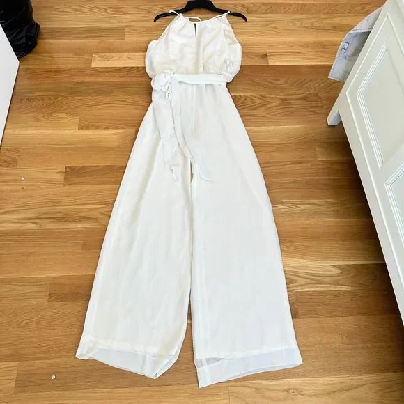 Donna Morgan x BHLDN Jackie 6 Cream Crepe Belted Wedding Jumpsuit New